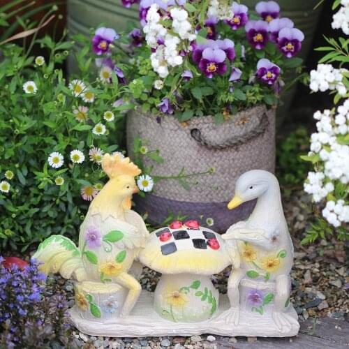 Pastoral Resin Rooster Duck Chess Fan Ornaments Garden Balcony Terrace Figurines Decoration Courtyard Outdoor Accessories Crafts