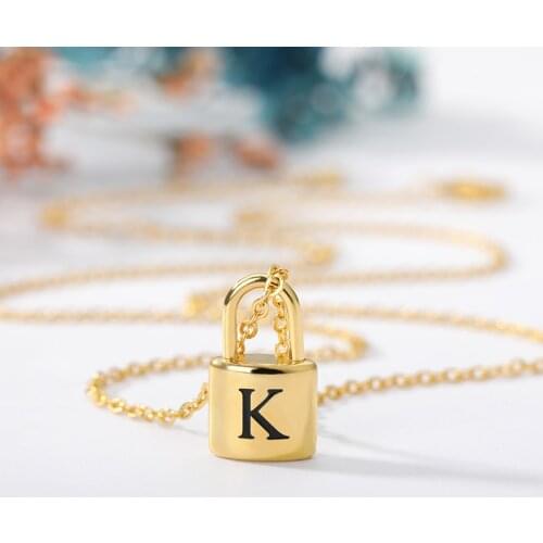Initial Necklace Lock Pendant Necklaces For Women Stainless Steel Gold Chain Letter Choker Best Couple Jewelry Gift Bijoux Femme