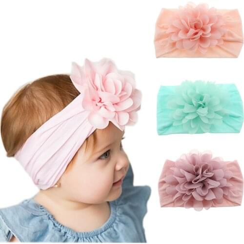Nishine 10pcs/lot Soft Stretch Chiffon Flower Baby Headband Newborn Knot Wide Nylon Headwraps Infant Girls Headwear Photo Props