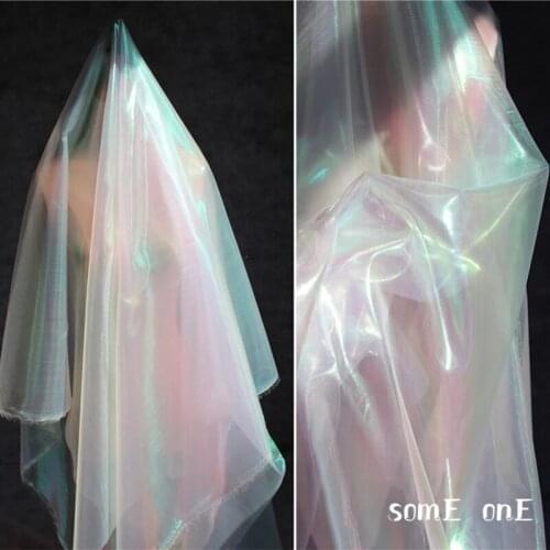 Pink Fluorescent Lace Tulle Fabric Organza DIY Veil Party Decor bazin riche Gradient color Dress Laser Designer Fabric 50*150cm