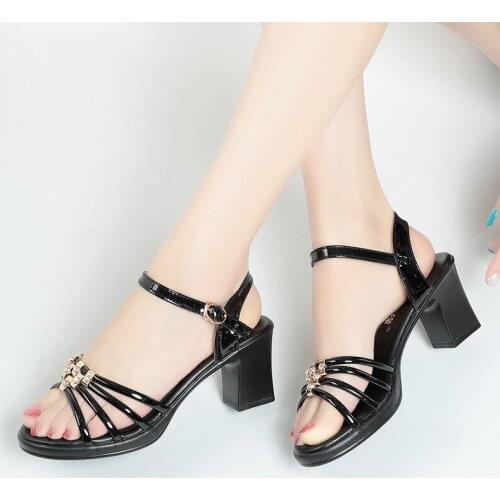 Open toe platform sandals women shoes 2021 summer OL patent leather sandals ladies high heels sandal big size 35-41