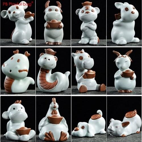 Playful bag 12 zodiacal animals statue Creative ornaments Ceramic rabbit handicraft Home decoration Anime figure HF89