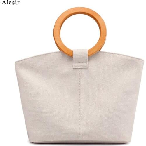 Alasir Circular Ring Handle Shell Handbag Unique Fashion Canvas Womens Bags Design Circular Ladies Canvas Clutch Purse Handbags
