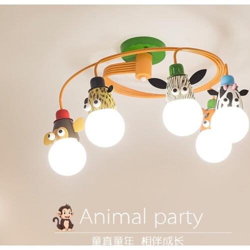 Led childrens room lamp, boys' and girls' bedroom, simple Nordic cartoon animal ceiling lamp, personalized Chandelier