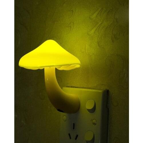 Warm Mushroom LED Night Light Room Decor US Plug Light-control Sensor Wall Socket Lamp Light Home Bedroom Decoration