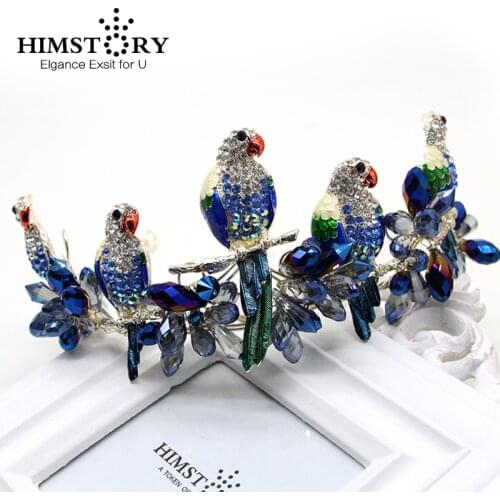 High-End European Style Bird Shape Brides HairBand Crown Tiaras Blue Pearl Crystal Bridal Headbands Wedding Hair Accessoies