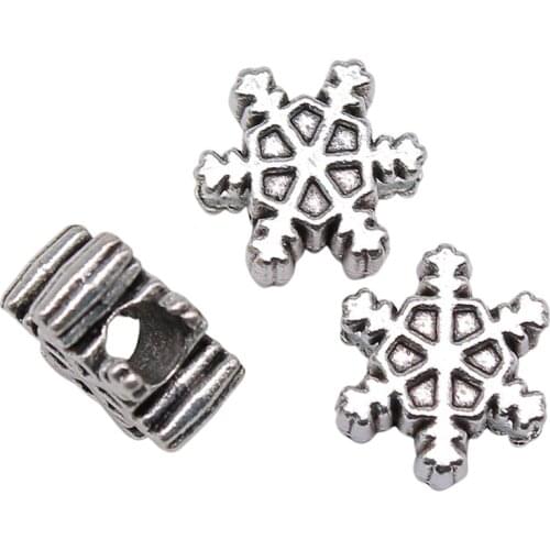 WYSIWYG 5pcs 14x14x6mm Christmas Snowflake Charm Beads For Jewelry Making Bracelet Big Hole Bead Charm Snowflake Spacer Beads