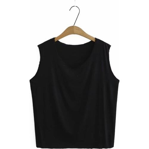 Plus size O neck elastic sleeveless women loose tank tops 2020 new summer casual ladies solid white black pink brown tops female
