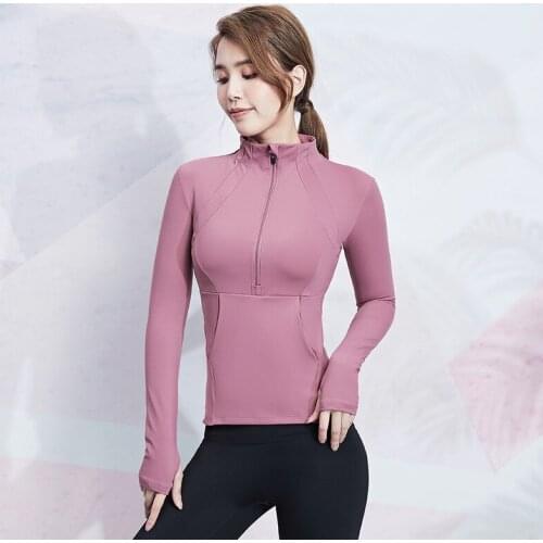 Women Yoga Tops Athletic Sport Shirts Slim Fit Long Sleeved Fitness Coat Yoga Crop Tops Gym Jacket Workout Sweatshirts