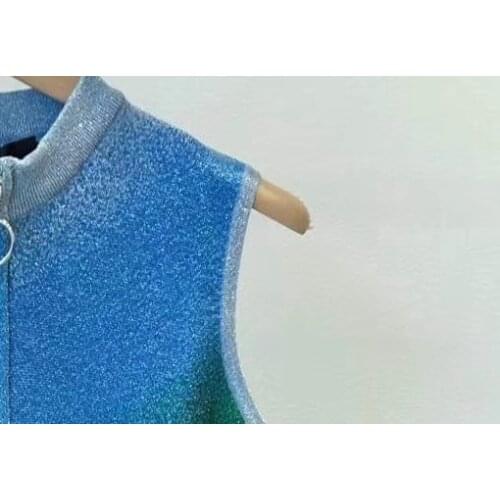 Womens Rainbow Knit Dress Sleeveless Gradient Zipper Neck 2021 Spring Summer New High Waist Mini Robe