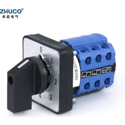 ZHUCO SZW26/LW26-20 20A Three Pole Five Position 64X64 48X48 mm Panel Silver Contact Transfer Rotary Cam Universal Switch