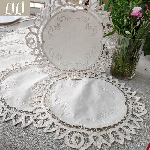 100% Cotton Beige Hand-embroidered Hand-made Batten Lace Doily