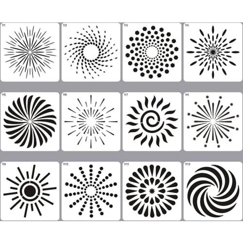 12 Sheet 14*14cm Mandala Stencil DIY Wall Layering Graffiti Painting Template Decor Scrapbook Diary Coloring Embossing Reusable