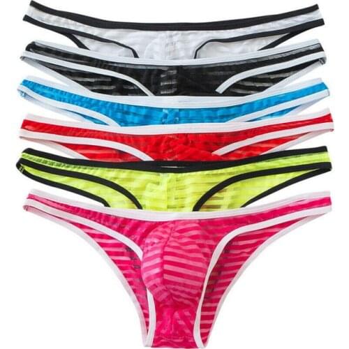 2/4/6PCS Sexy Men Underwear Gay Mesh See Through G-strings Low Rise Underpants Mens Thongs Male Sissy Panties Mens Lingerie