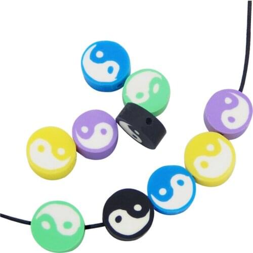 50pcs Polymer Clay Spacer Beads Round Tai Chi Diagram Shape Yin Yang Beads For Child Bracelet Jewelry Making Handmade Accessory