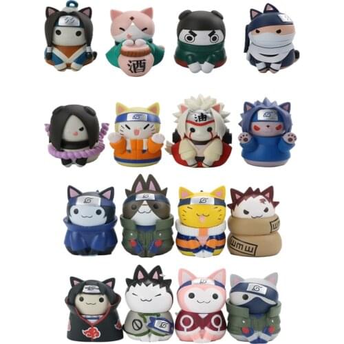8Pcs/Set Q Version Anime Cat Naruto Action Figure Toy Cute Uzumaki Naruto Sasuke Gaara Kakashi Haruno Sakura Model Doll Kid Gift