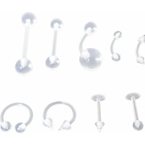 9Pcs/set Body Piercing Jewelry Clear Transparent Tongue Barbell Ring Acrylic Labret Piercing Tragus Eyebrow Ring #260111
