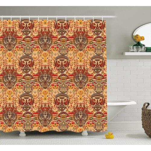 African Shower Curtain Tribal Mask Motif with Ethnic Figures Spiritual Pattern Ritual Design Bath Curtains For Bathroom Bathtub