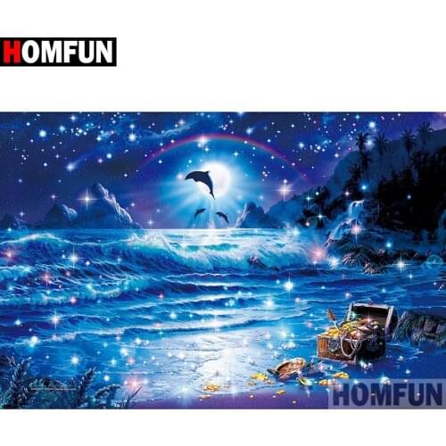 HOMFUN Full Square/Round Drill 5D DIY Diamond Painting "Scenic dolphin" Embroidery Cross Stitch 5D Home Decor A01150