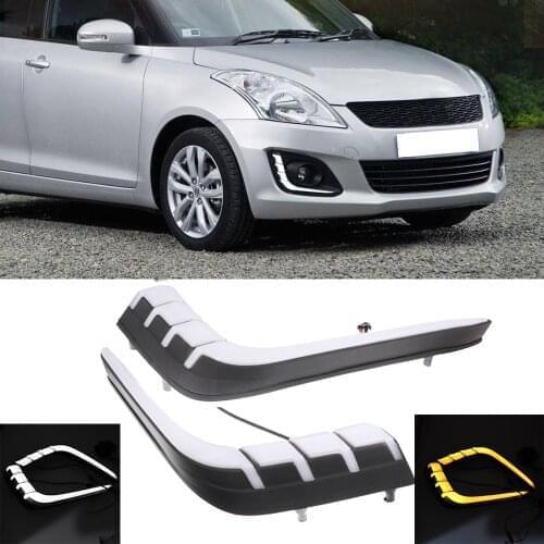 Car Flashing 1 Set Car LED DRL Daytime Running Lights For Suzuki Swift 2014 2015 2016 with Yellow Turning Signal fog lamp cover