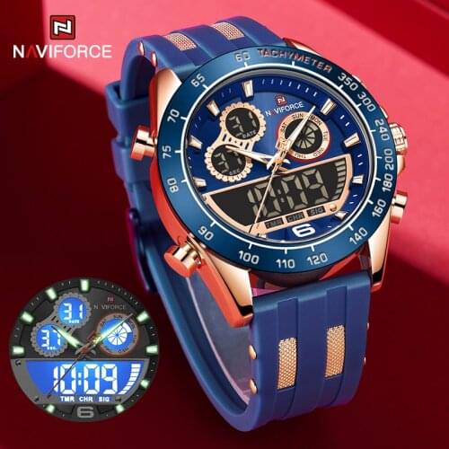NAVIFORCE Watches for Men Fashion Blue Silicone Band Sport Digital Chronograph Quartz Wrist watch Male Military Waterproof Clock