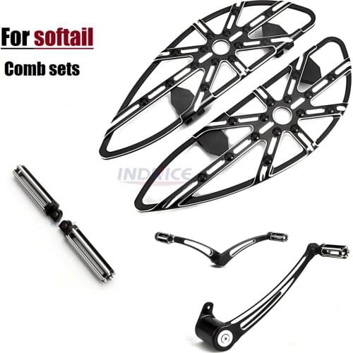 Black Gauge Softail Fatboy footboard floorboards brake Heel Toe Shift Levers pegs for harley Heritage Softail Classic FLSTC 2000