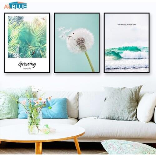 Nordic Style Decoration Home Modern Prints Plant Leaf Poster Canvas Painting Abstract Sea Wave Art Wall Pictures for Living Room