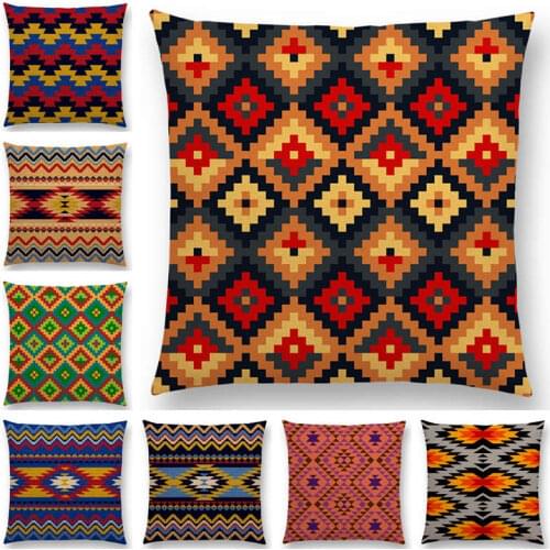 Colorful Aztec Geometric Pattern Sofa Throw Pillow Case Tribal Prints Magic Rainbow Ethnic Plaid Decorative Cushion Cover