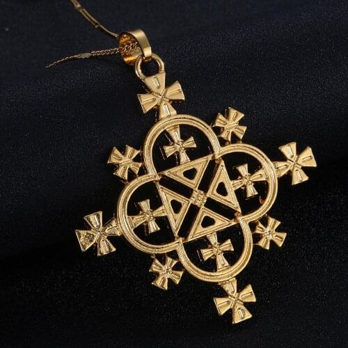 Ethiopia Cross Pendant Necklace Gold Color Coptic Cross Fashion Chain Jewelry
