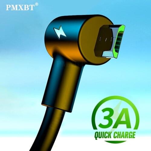 2M Micro USB Cable 90 Degree Elbow 3A Fast Charging Cable For Samsung Xiaomi Redmi Note 5 Android Micro USB Microusb Phone Cable