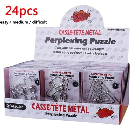 Easy/Medium/Difficult 24pcs/set Classic Metal Puzzle Ring Toys Locking Set Links Game Chinese Puzzle Kid Adult Toy