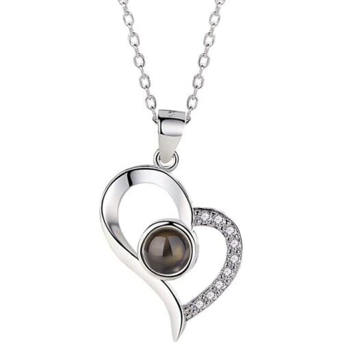 Love Heart Romantic Love Memory Wedding Necklace Rose Gold&Silver 100 languages I love you Projection Pendant Necklace