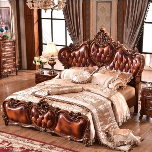 Bedroom furniture heart-shaped headboard wood carving bed