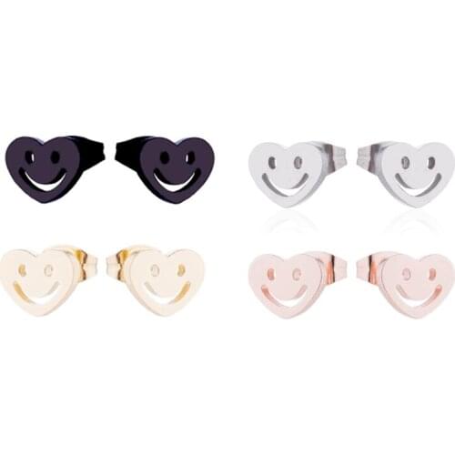 Cute Stainless Steel Smile Face Earring Heart Love Stud Earings Sweet Funny Ear Bijoux Women Gift Party Jewelry Accessory
