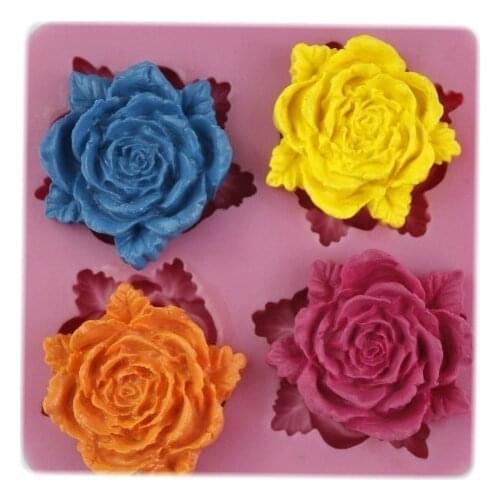 Soft for polymer clay 4 Even Rose Fondant silicone molds for cake decorating flower DIY Baking Non-stick Pudding Pastry Tools