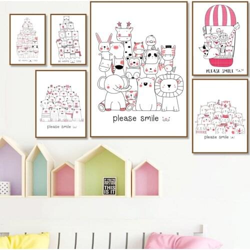 Cattle Lion Rabbit Fox Cat Bear Dog Group Photo Wall Art Canvas Painting Nordic Posters And Prints Wall Pictures Kids Room Decor