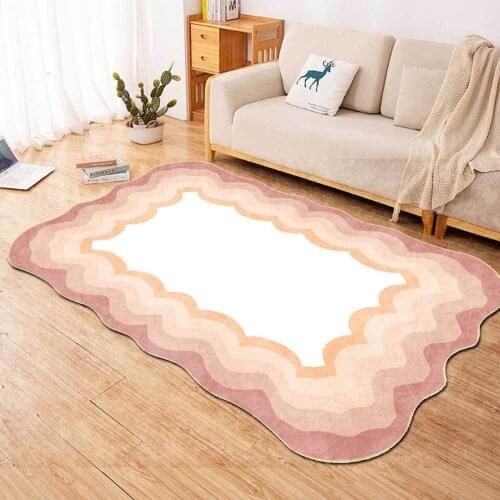 Irregular Wave Gradient Color Carpet Simple Style Living Room Decorative Table Mat Warm Pink Green White Bedroom Bedside Mat