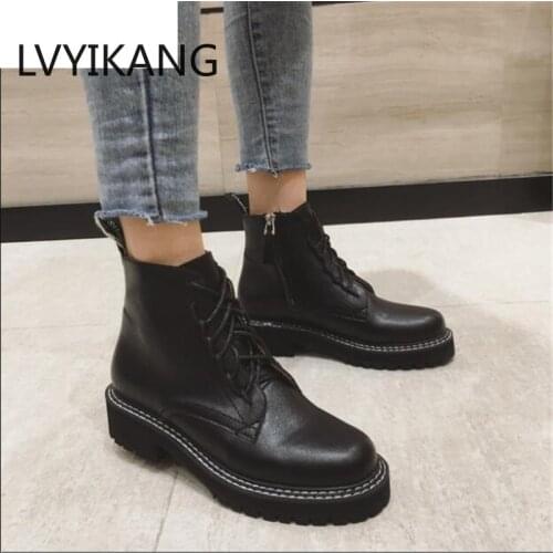 2019 New Women Ankle Boots Booties Autumn Winter Thick Booties Martins Boots Women Leather PU Motorcycle Boots Martin Boots