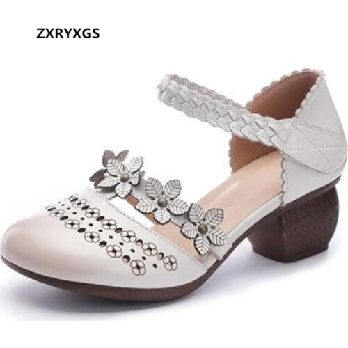 2021 New Top Layer Cowhide Hollow Flowers Summer Shoes Fashionable Sandals Banquet Wedding Trend Sandals Women Sandal Shoes