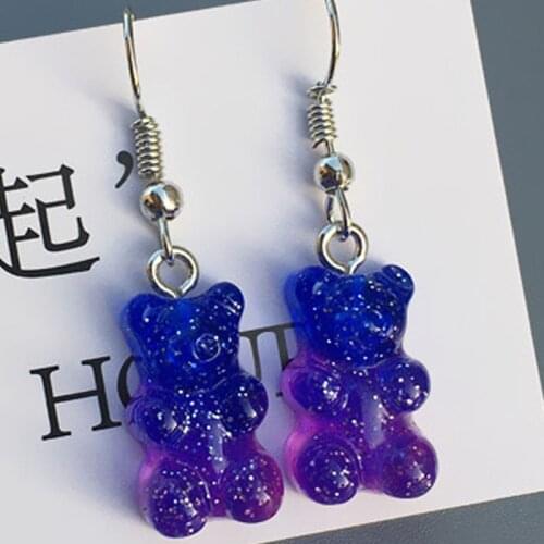 2021New Fashion Cute Resin Gummy Bear Dangle Earrings For Women Girl Cartoon Animal Bear Earrings Creative Drop Jewelry Gifts