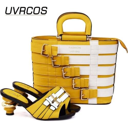 New Arrival Matching Italian design Ladies Shoes and Bag Set in Yellow Color Shoe and Bag for Nigeria Party Womens Shoes Heels
