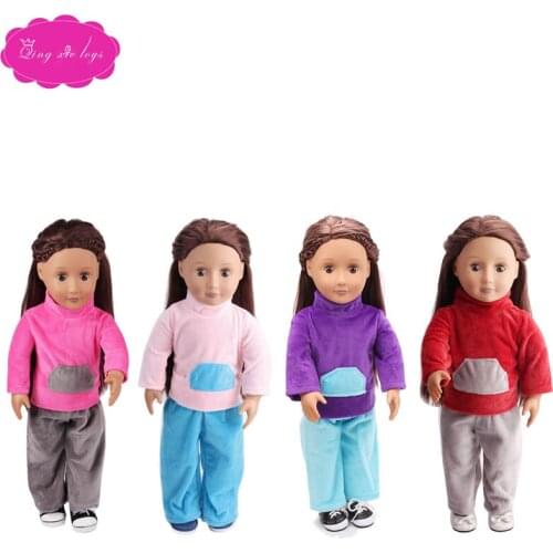 18 inch Girls doll clothes Flannel casual home wear sport suit American newborn dress Baby toys fit 43 cm baby dolls c52