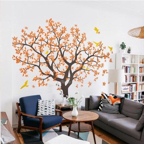 Huge Tree Wall Decal Maple Leaf Art Wall Stickers Home Decoration Living Room Murals With Birds DIY Sofa Background Decal LL2416