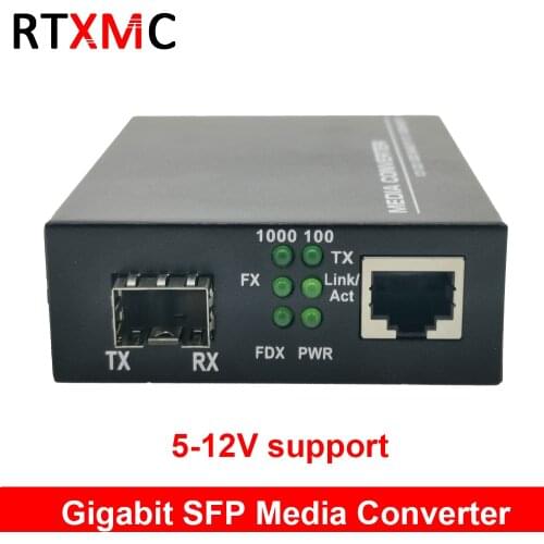 SFP Fiber to RJ45 Gigabit Media Converter SFP 10/100/1000M Ethernet Converter Transceiver fiber optical switch 5-12V Support