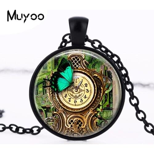 Steampunk Garden Clock Pendant Necklace Butterfly Necklace Garden Retro Vintage Steam Punk Necklace Accessories HZ1