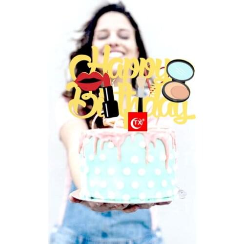 Lipstick Blush Acrylic Birthday Cake Decoration Color Printing Cosmetics Baking Cake Topper for Girls Birthday Party Cake Topper