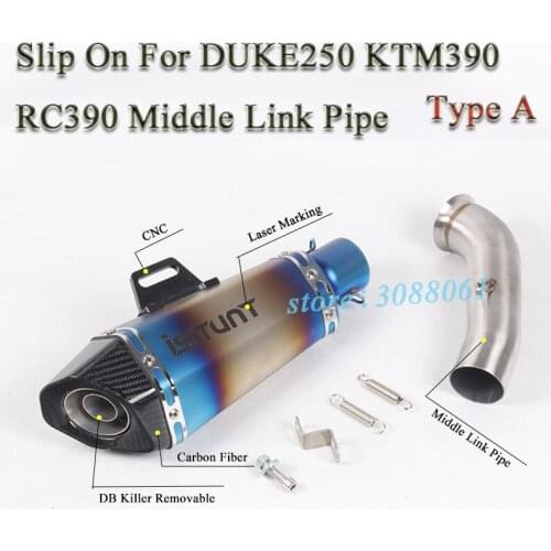 RC390 Motorcycle Exhaust Full System Slip On For Duke250 390 KTM390 Modified Middle Link Pipe Carbon Laser Muffler DB Killer