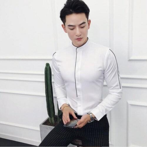 Spring Mens Long Sleeve Shirt Casual Korean Personality Suit Collar Shirt Slim Trend Night Field Mens White Shirt
