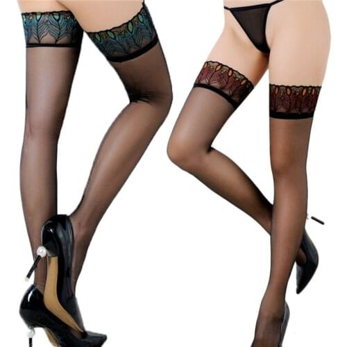 Sexy stockings lingerie perspective Mesh teddy erotic lace peacock Women fantasy High knee tights Intimates