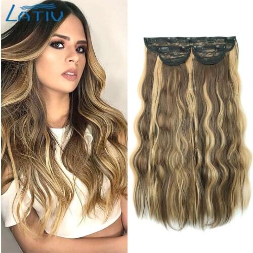 Lativ Long Wavy Synthetic Hair Extensions Clip In Hairpiece For Women 3 Piece Full Head Invisible Wavy Clip In Extensions